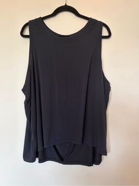 Athleta Womens 3X Tank Top Cold Shoulder Back Pleat Black Blue Sleeveless Scoop